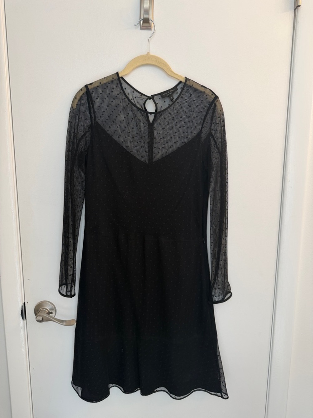 rag & bone Black Sheer Dot Long-Sleeve A-Line Dress